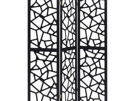 Nailan - 3-Panel Room Divider Folding Screen Open Mosaic - Black For Sale