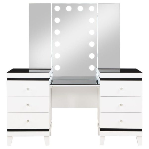 Talei - 6-Drawer Vanity Set With Lighting - Black And White Supply