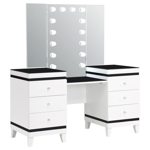 Talei - 6-Drawer Vanity Set With Lighting - Black And White Supply