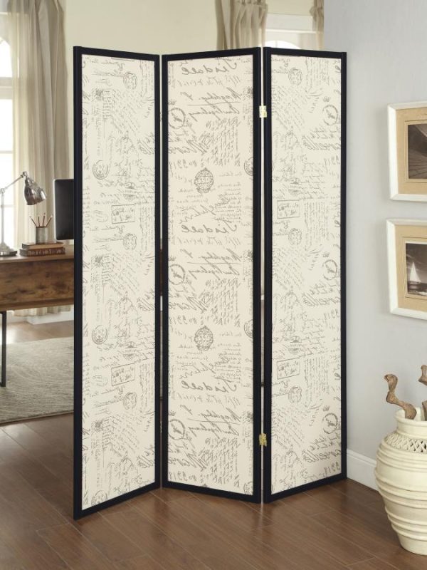 Felice - 3-Panel Room Divider Folding Screen - French Script Supply