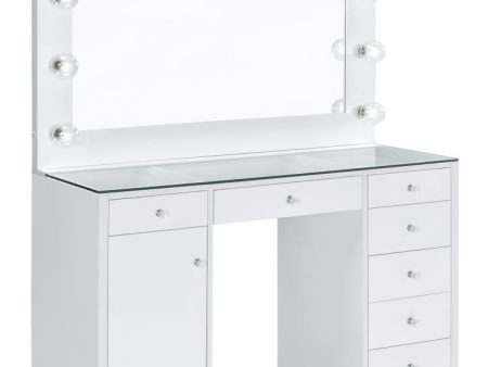 Acena - 7-Drawer Vanity Set With Lighting - White High Gloss For Discount