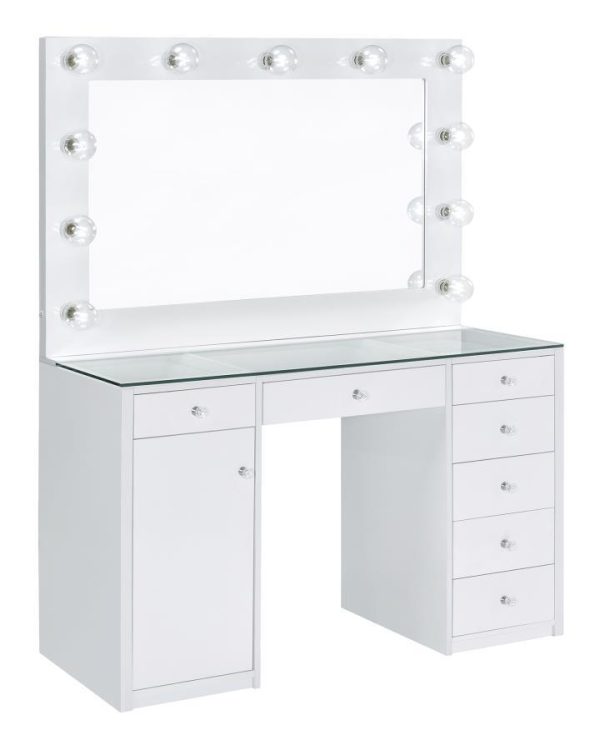 Acena - 7-Drawer Vanity Set With Lighting - White High Gloss For Discount