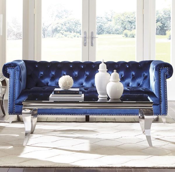 Bleker - Upholstered Tuxedo Arm Tufted Sofa - Blue Supply