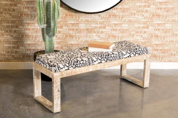 Aiden - Fabric Upholstered Accent Bench - Distressed White Supply