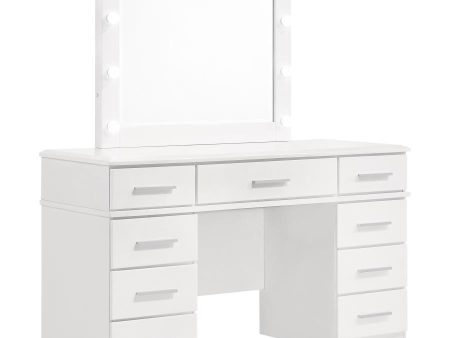 Felicity - 9-Drawer Vanity Table With Lighted Mirror - Glossy White Online Hot Sale