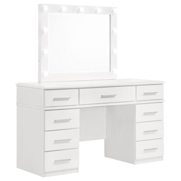 Felicity - 9-Drawer Vanity Table With Lighted Mirror - Glossy White Online Hot Sale