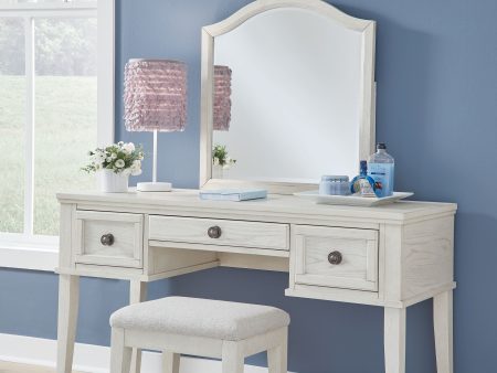 Robbinsdale - Antique White - Mirrored Vanity With Stool Online Sale