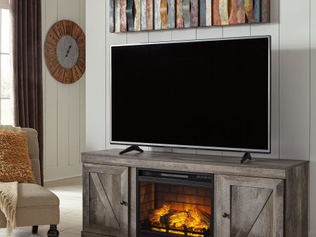 Wynnlow - Gray - TV Stand With Faux Firebrick Fireplace Insert For Discount