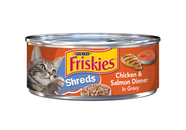 Friskies Savory Shreds Chicken And Salmon Dinner In Gravy Canned Cat Food Hot on Sale