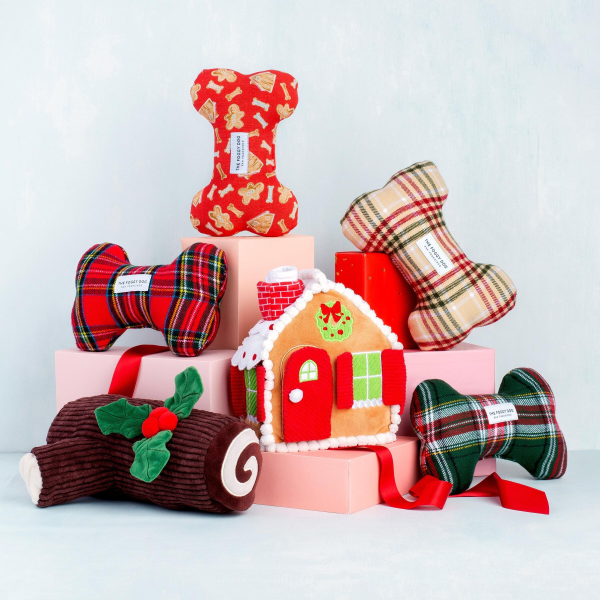 Holiday Squeaky Plush Dog toys, Tartan Plaid Flannel Online Sale